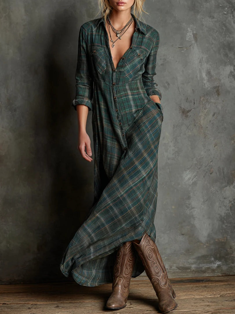 Valerie | Long Plaid Shirt Dress