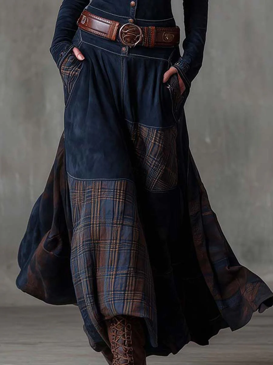 Hortense | Navy Suede-Effect Maxi Dress with Belt