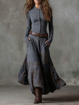 Hortense | Navy Suede-Effect Maxi Dress with Belt