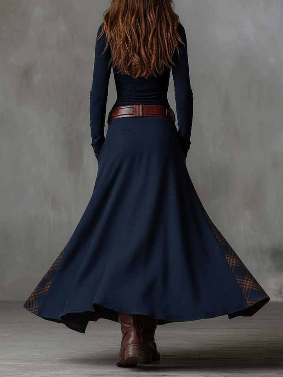 Hortense | Navy Suede-Effect Maxi Dress with Belt