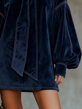 Solène | Navy Velvet Mini Dress with Bow