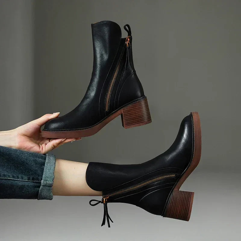Margot | Zip-Up Block Heel Ankle Boots