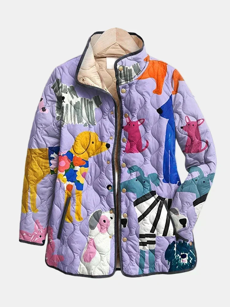 Michèle | Lilac Dog Print Quilted Jacket
