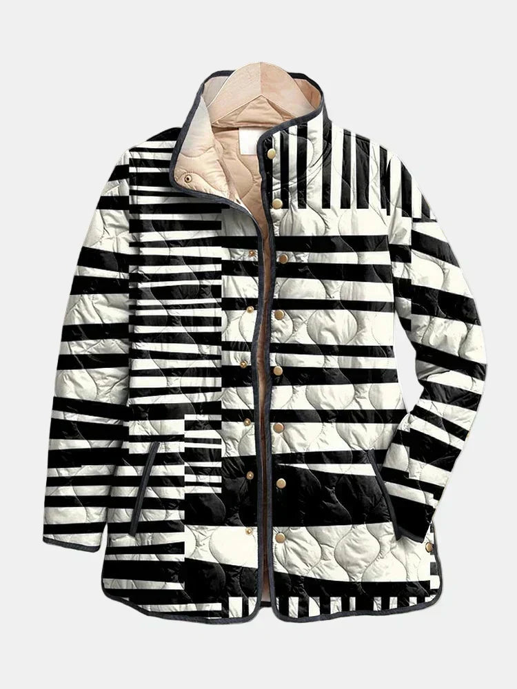 Véronique | Black & White Patchwork Stripe Quilted Jacket