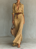 Victorie | Long Flowing Wrap-Collar Dress