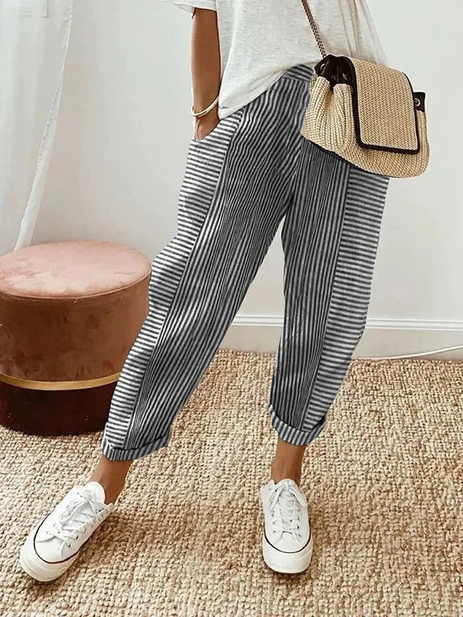 Odette | Pantalon Rayé en Coton