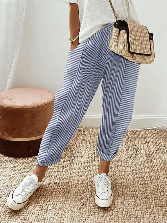Odette | Pantalon Rayé en Coton