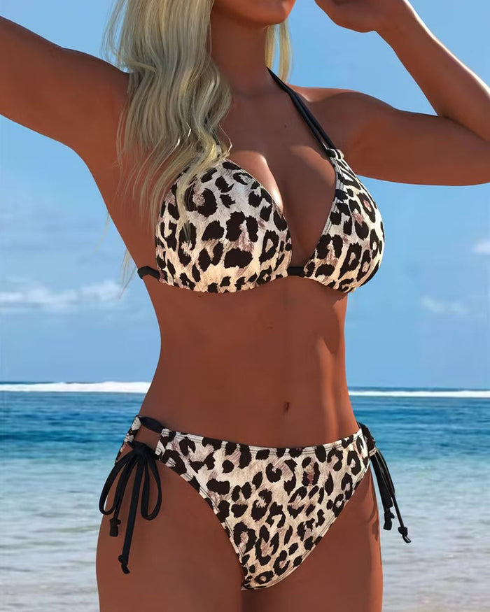 Vera | Bikini à Motif Léopard et Bretelles Halter