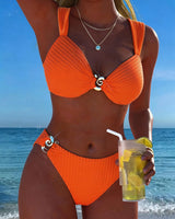 Béatrice | Bikini à Motifs Verticaux et Boucle Métallique