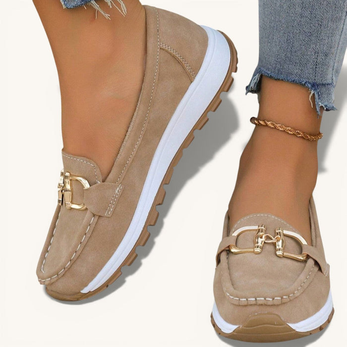 Daniela | Platform Loafers with Buckle - Taupe