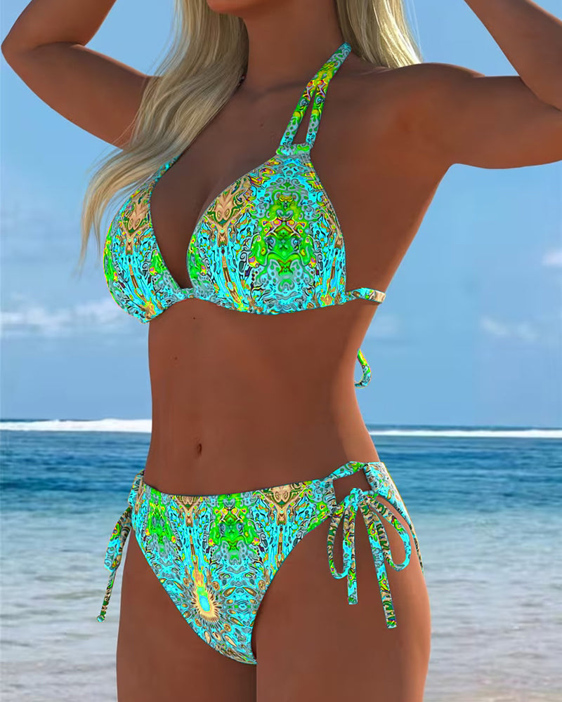 Sandra | Bikini Coloré à Motif Halter