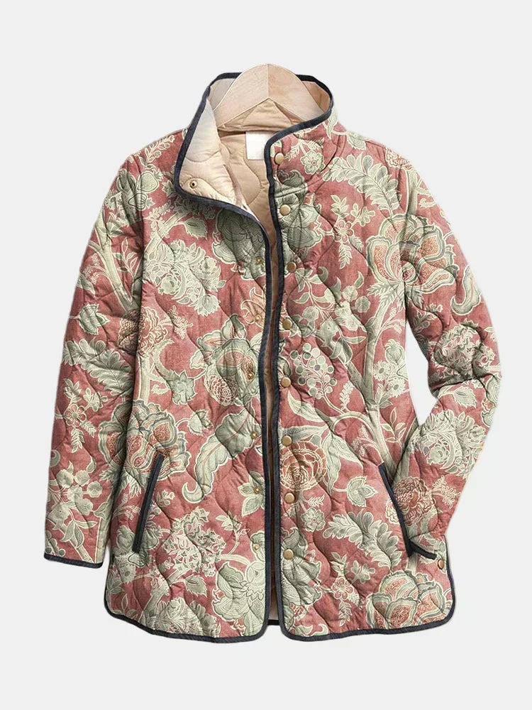 Paulette | Terracotta Damask Quilted Jacket