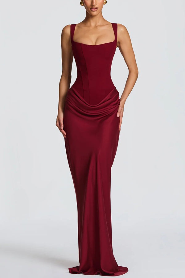 Philippine | Square Neck Satin Maxi Dress