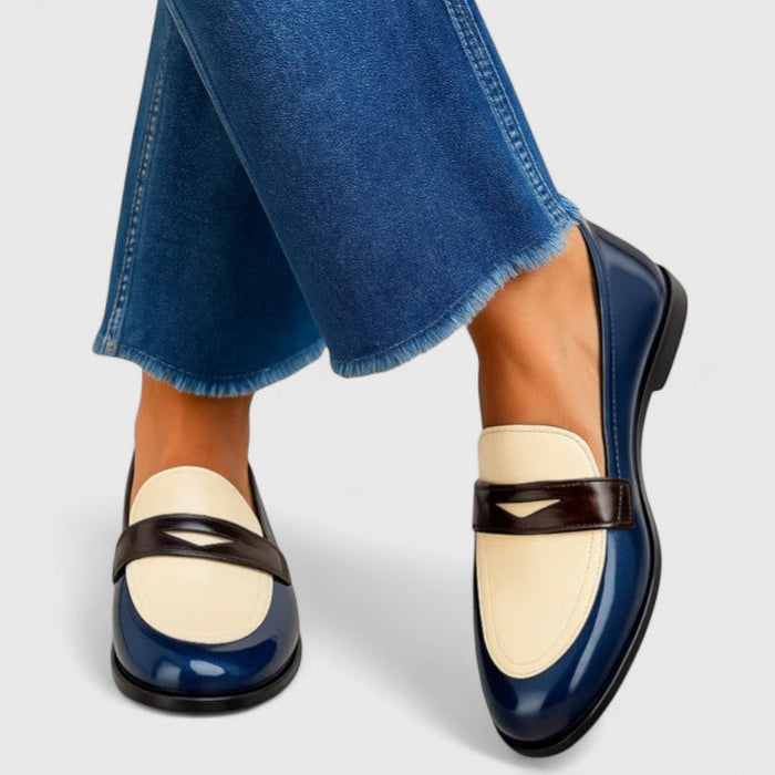 Francesca | Two-Tone Women's Loafers - Navy & Cream