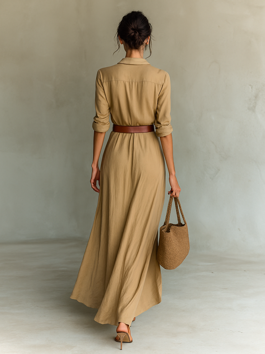 Victorie | Long Flowing Wrap-Collar Dress
