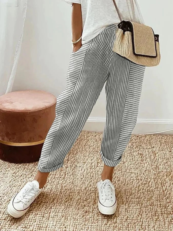 Odette | Pantalon Rayé en Coton