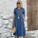 Elizabeth - Denim Print Midi Dress