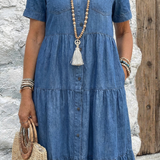 Elizabeth - Denim Print Midi Dress