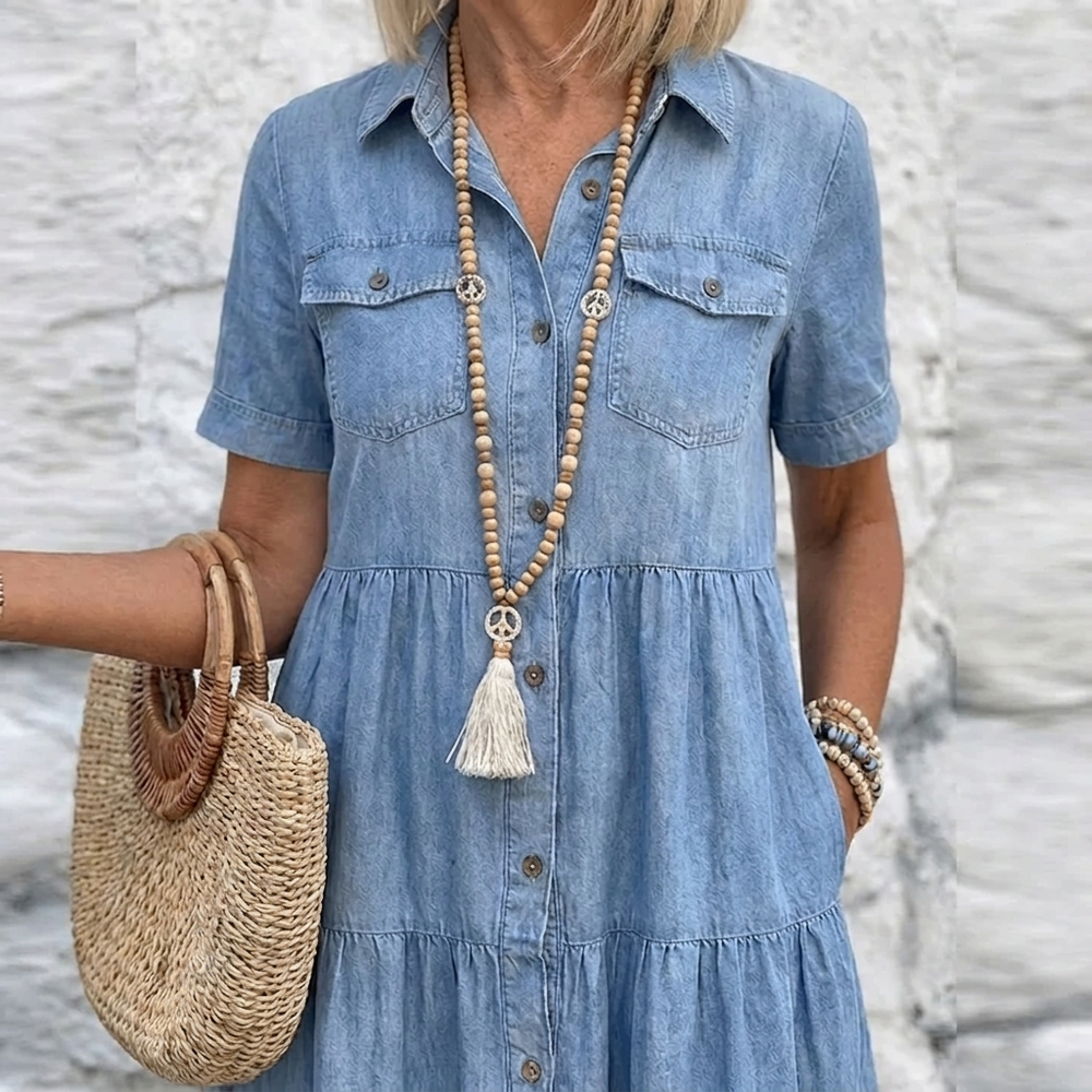 Elizabeth - Denim Print Midi Dress