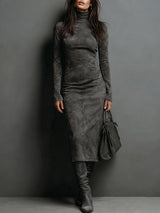 Lorène | Brown Midi Dress with High Collar