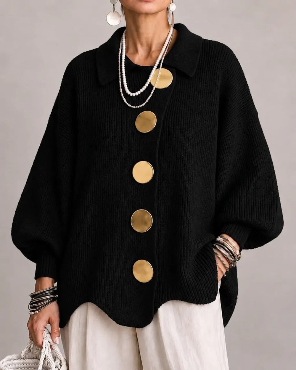 Karina | Oversized Collared Button Cardigan