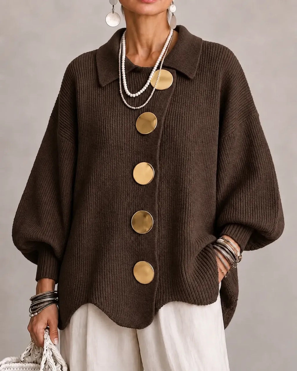 Karina | Oversized Collared Button Cardigan