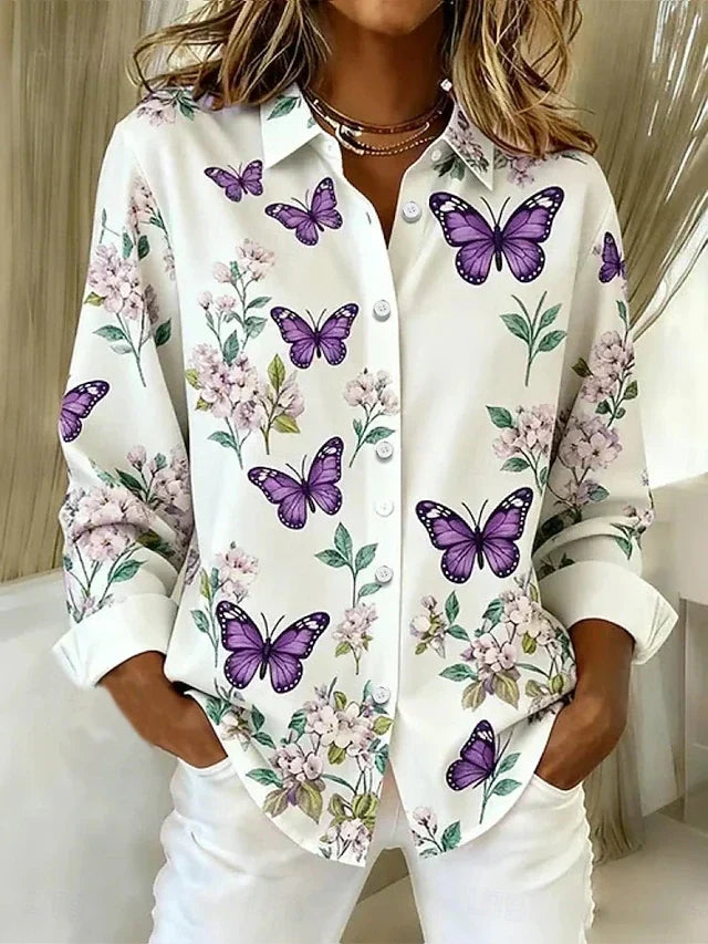 Farfalla | Whimsical Butterfly Print Button Blouse