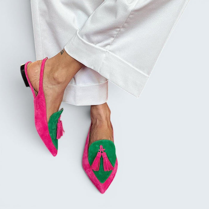 Loredana | Fringed Ballet Flats with Strap - Green