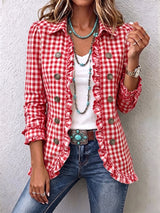 Corinne | Gingham Ruffled Button-Down Jacket
