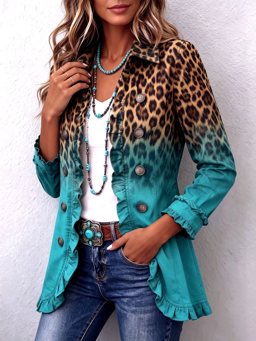Cassandre | Leopard Ombré Ruffle Blazer