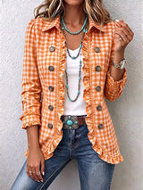 Corinne | Gingham Ruffled Button-Down Jacket