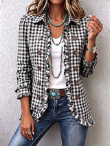 Corinne | Gingham Ruffled Button-Down Jacket