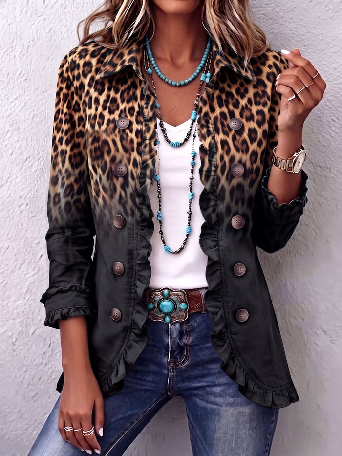 Selena | Leopard Ombre Ruffle Blazer Jacket
